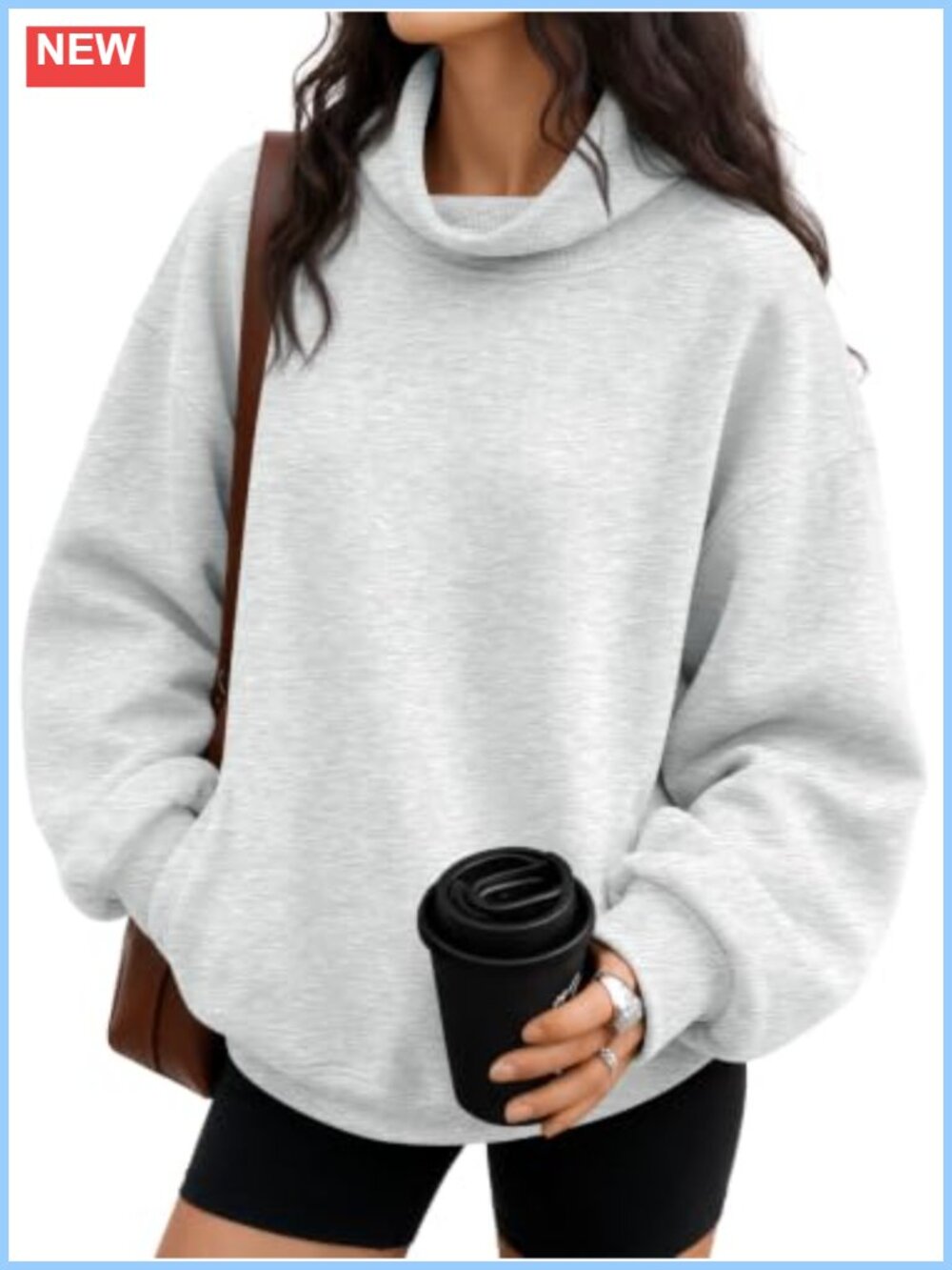 Oversized Mock Neck Sweatshirt Pullover with Pocket Cotton Blend